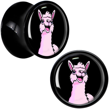 Pink Happy Llama Black Acrylic Saddle Plug Set 8mm to 20mm by Onyx O