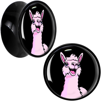 Pink Happy Llama Black Acrylic Saddle Plug Set 8mm to 20mm by Onyx O