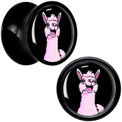 Pink Happy Llama Black Acrylic Saddle Plug Set 8mm to 20mm by Onyx O