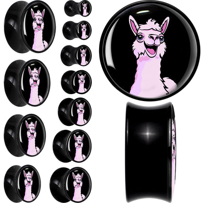 Pink Happy Llama Black Acrylic Saddle Plug Set 8mm to 20mm by Onyx O