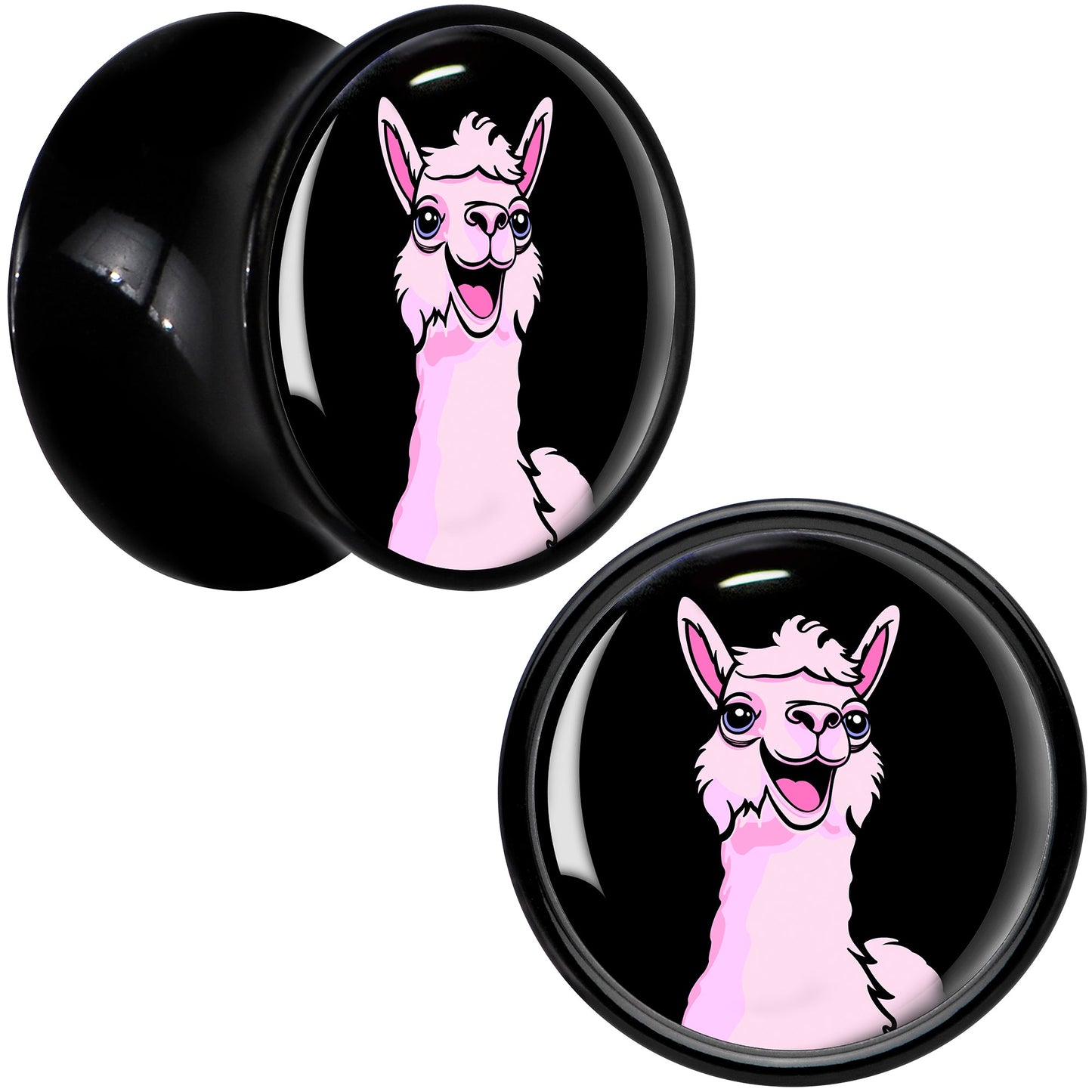 Pink Happy Llama Black Acrylic Saddle Plug Set 8mm to 20mm by Onyx O