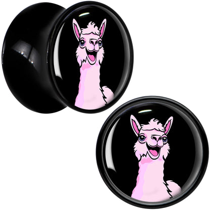 Pink Happy Llama Black Acrylic Saddle Plug Set 8mm to 20mm by Onyx O