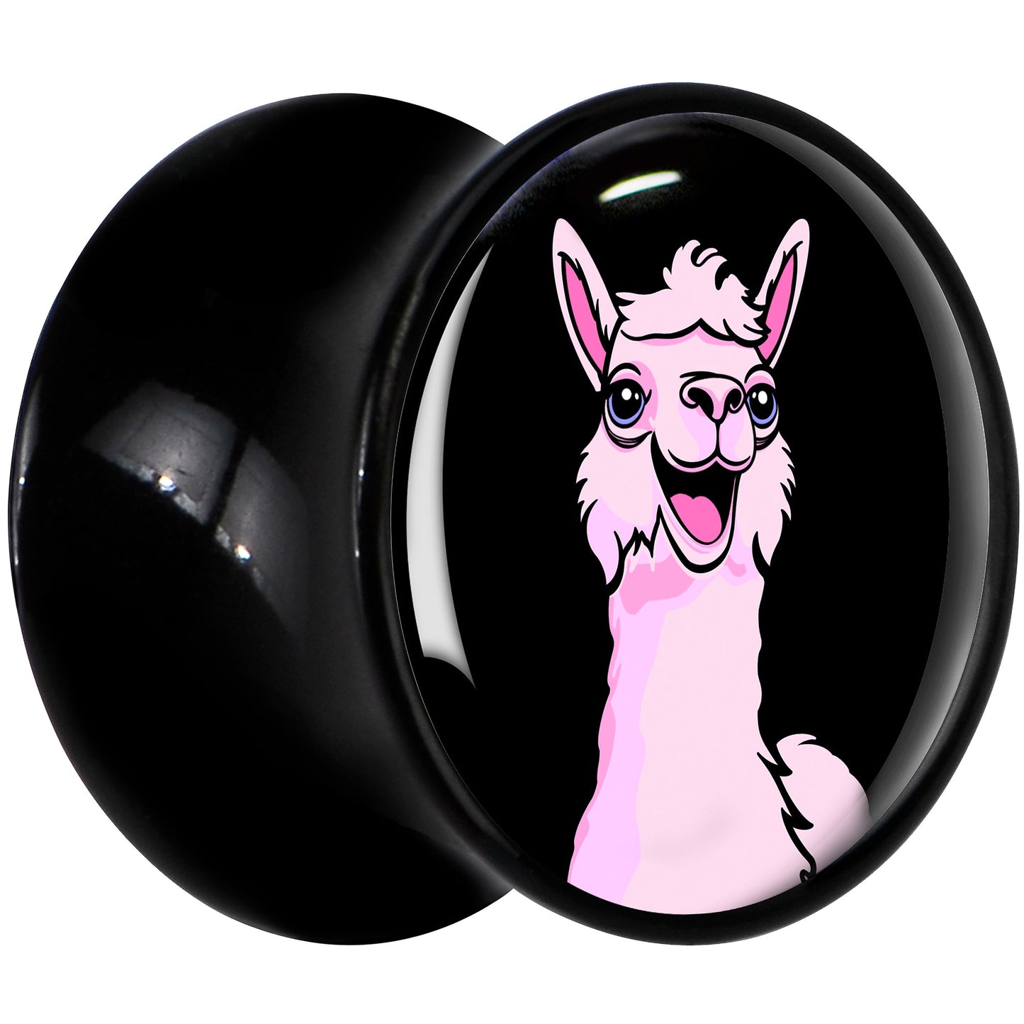 Pink Happy Llama Black Acrylic Saddle Plug Set 8mm to 20mm by Onyx O