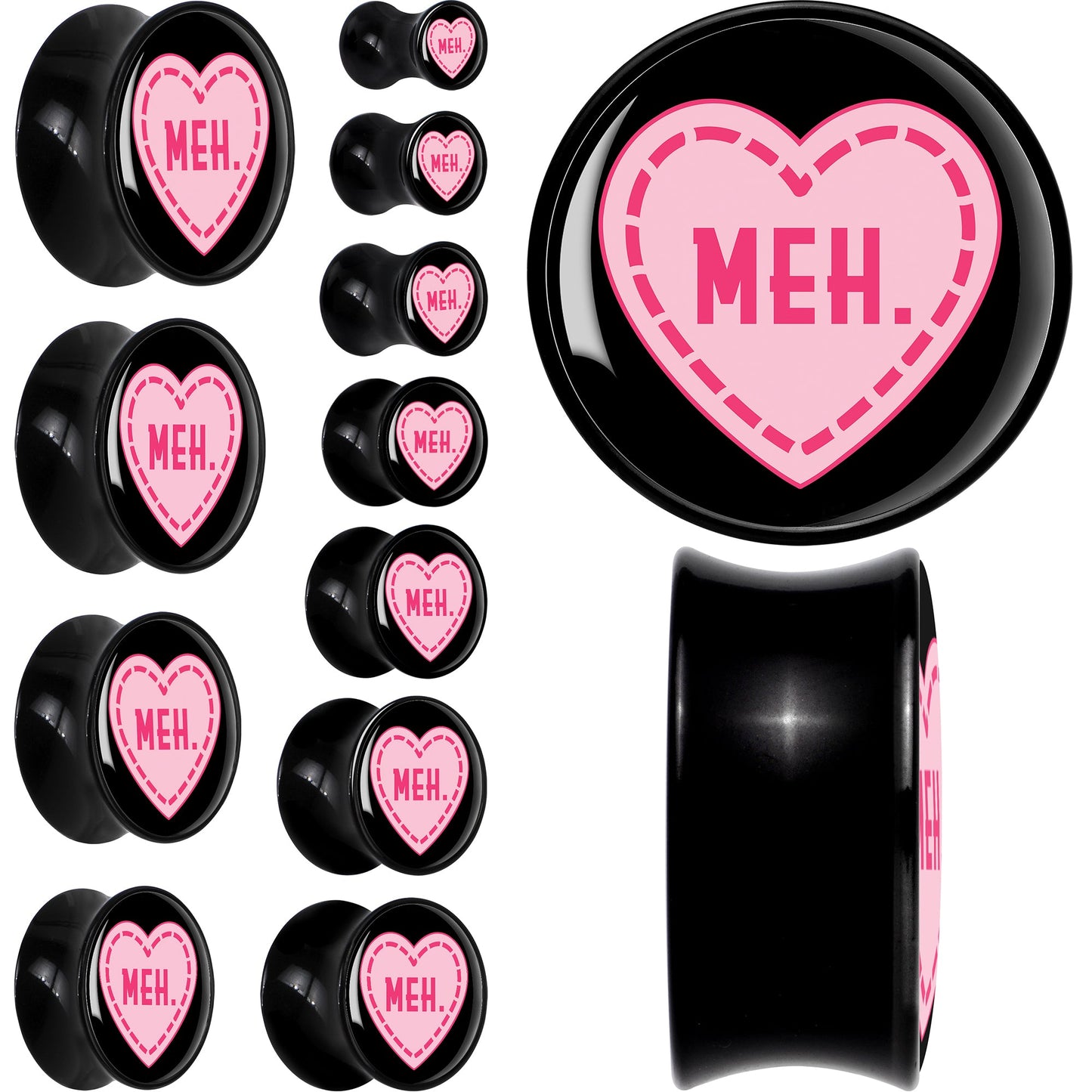 MEH Heart Black Acrylic Saddle Plug Set by Onyx O