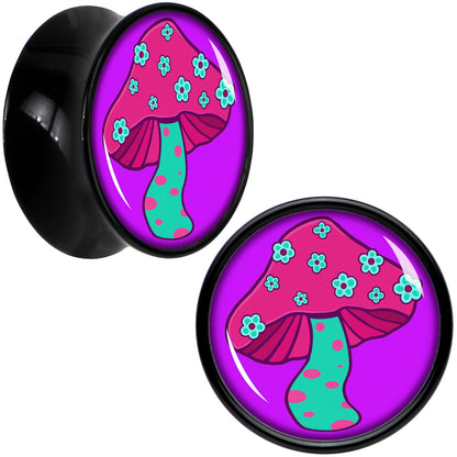 Black Acrylic Funky Floral Mushroom Double Flare Plug Set by Onyx O
