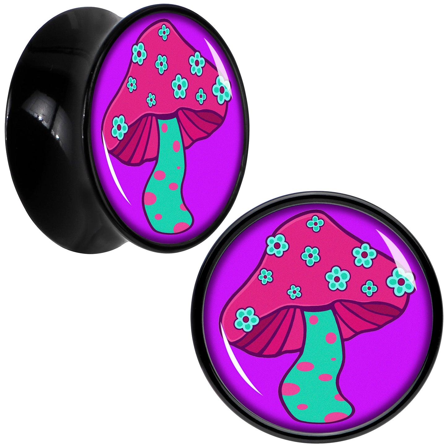Black Acrylic Funky Floral Mushroom Double Flare Plug Set by Onyx O