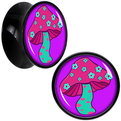 Black Acrylic Funky Floral Mushroom Double Flare Plug Set by Onyx O