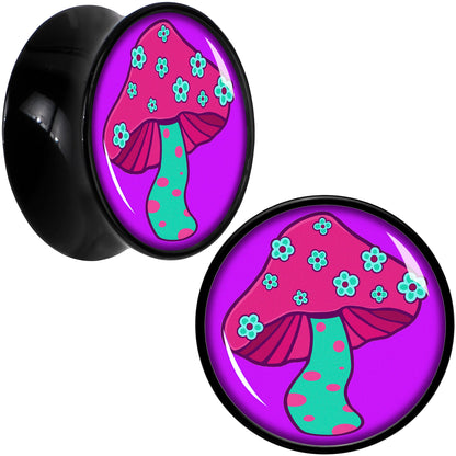 Black Acrylic Funky Floral Mushroom Double Flare Plug Set by Onyx O