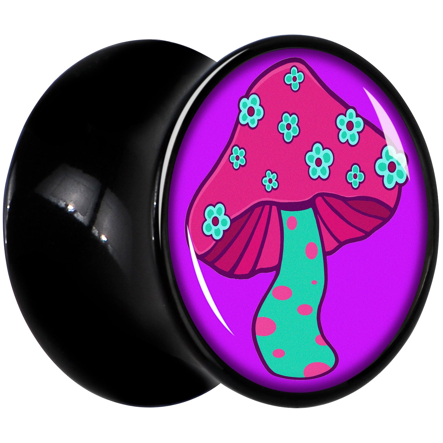 Black Acrylic Funky Floral Mushroom Double Flare Plug Set by Onyx O