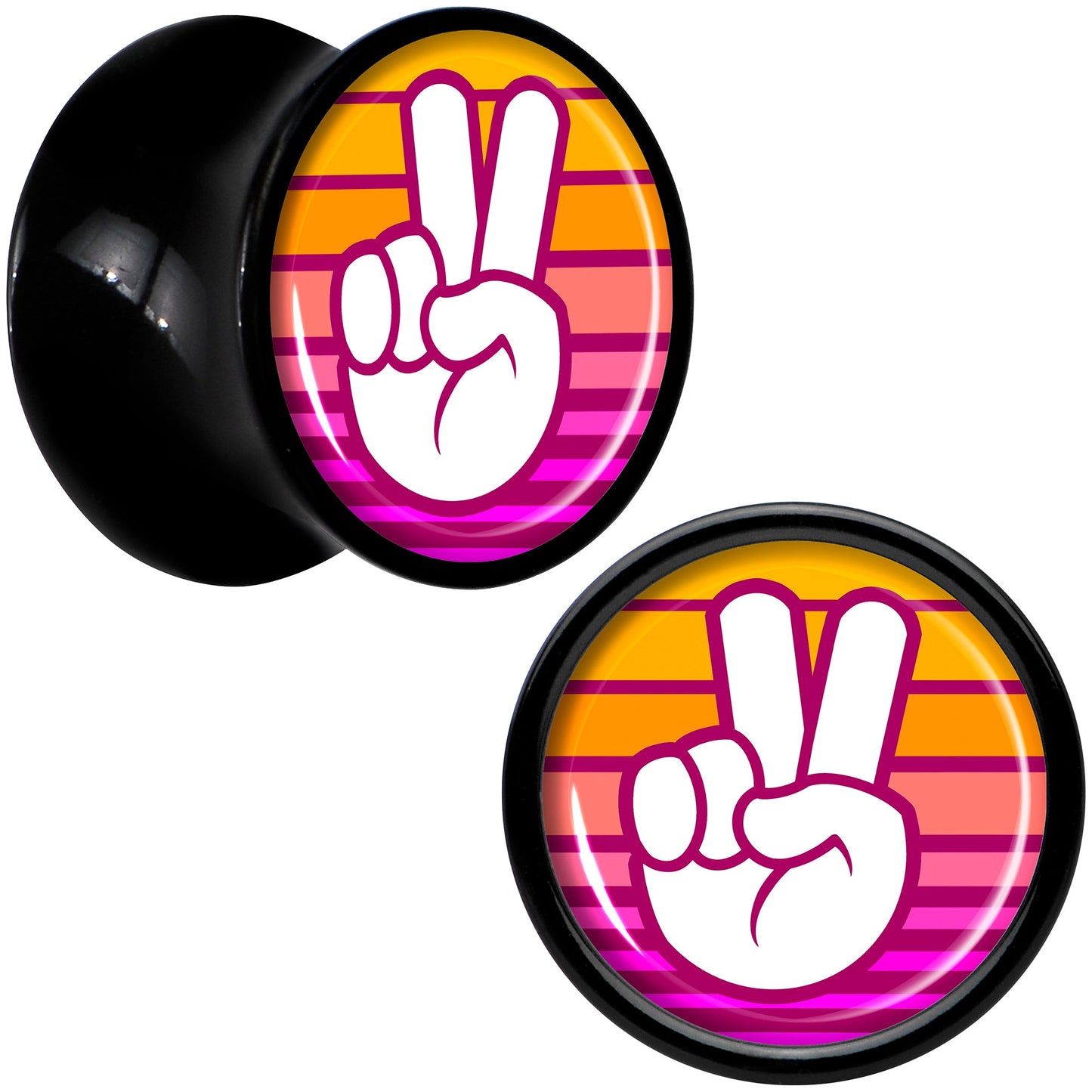 Black Acrylic Retro Peace Fingers Double Flare Plug Set by Onyx O