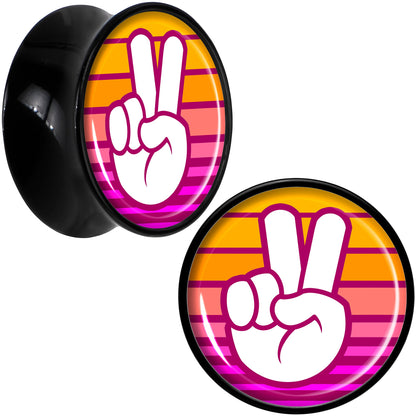 Black Acrylic Retro Peace Fingers Double Flare Plug Set by Onyx O