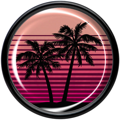Palm Tree Retro Sunset Black Acrylic Saddle Plug Set by Onyx O