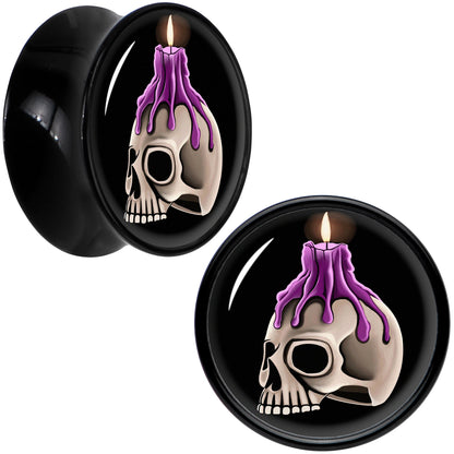 Black Acrylic Burning Skull Candle Double Flare Plug Set by Onyx O