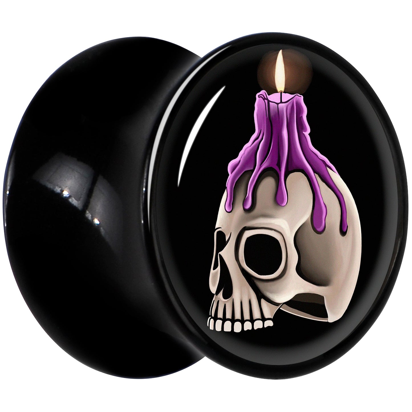 Black Acrylic Burning Skull Candle Double Flare Plug Set by Onyx O