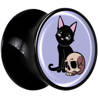 0G Skull Cat Black Acrylic Saddle Plug Set by Onyx O