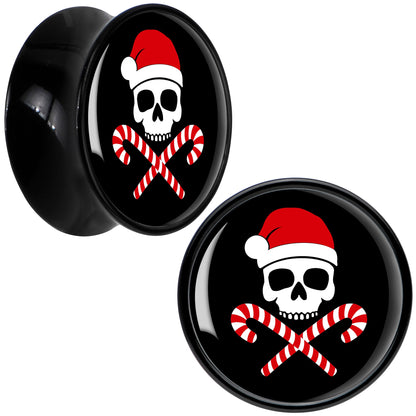 Santa Pirate Candy Cane Skull Black Acrylic Saddle Plug Set by Onyx O