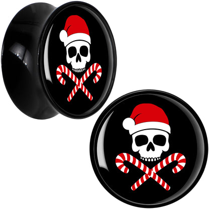 Santa Pirate Candy Cane Skull Black Acrylic Saddle Plug Set by Onyx O