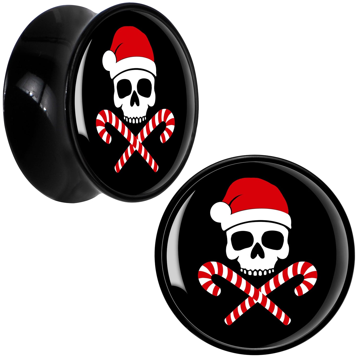 Santa Pirate Candy Cane Skull Black Acrylic Saddle Plug Set by Onyx O