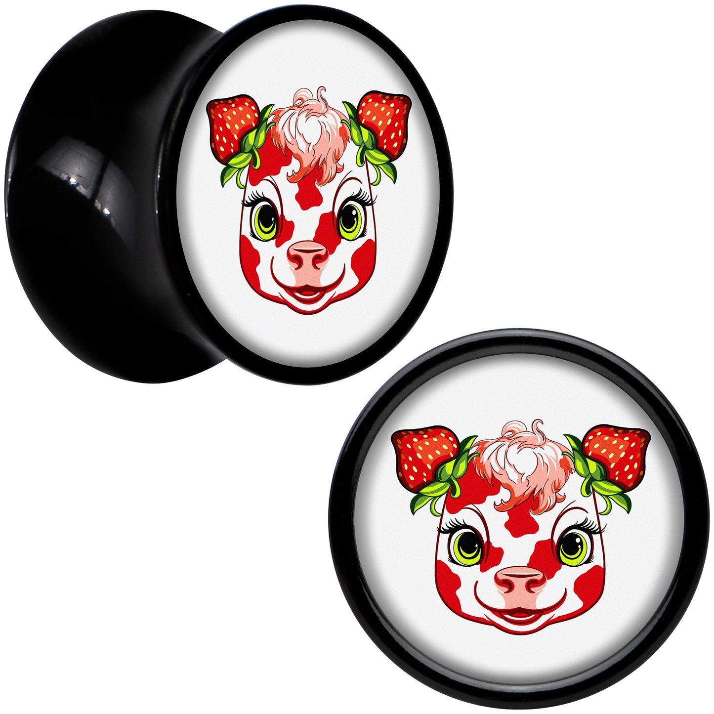 Stawberry Cow Black Acrylic Saddle Plug Set 8mm to 20mm by Onyx O