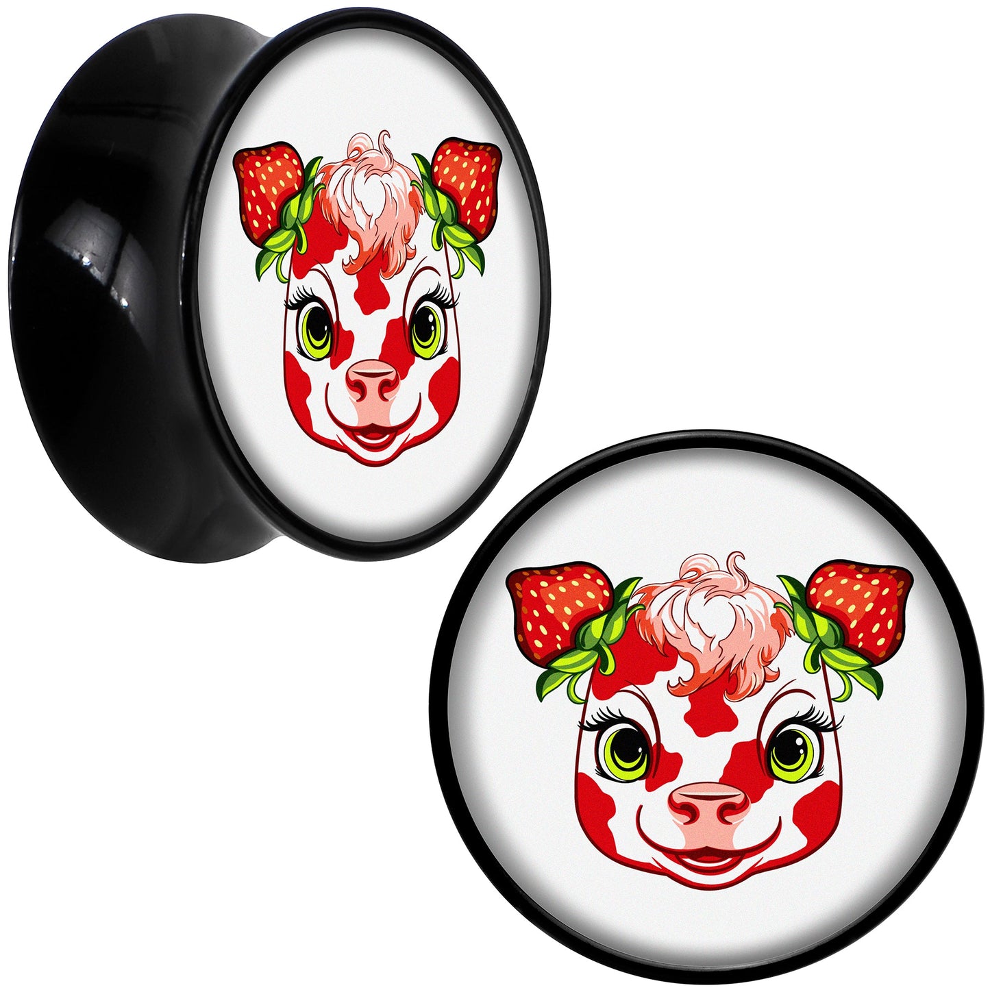 Stawberry Cow Black Acrylic Saddle Plug Set 8mm to 20mm by Onyx O
