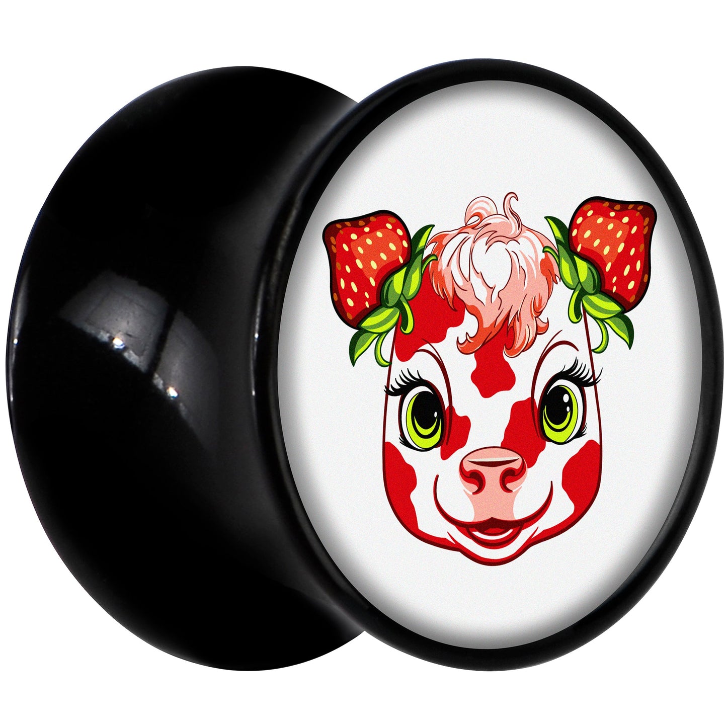 Stawberry Cow Black Acrylic Saddle Plug Set 8mm to 20mm by Onyx O