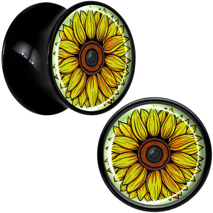 Blossom Creation Yellow Sunflower Black Acrylic Saddle Plug Set by Onyx O