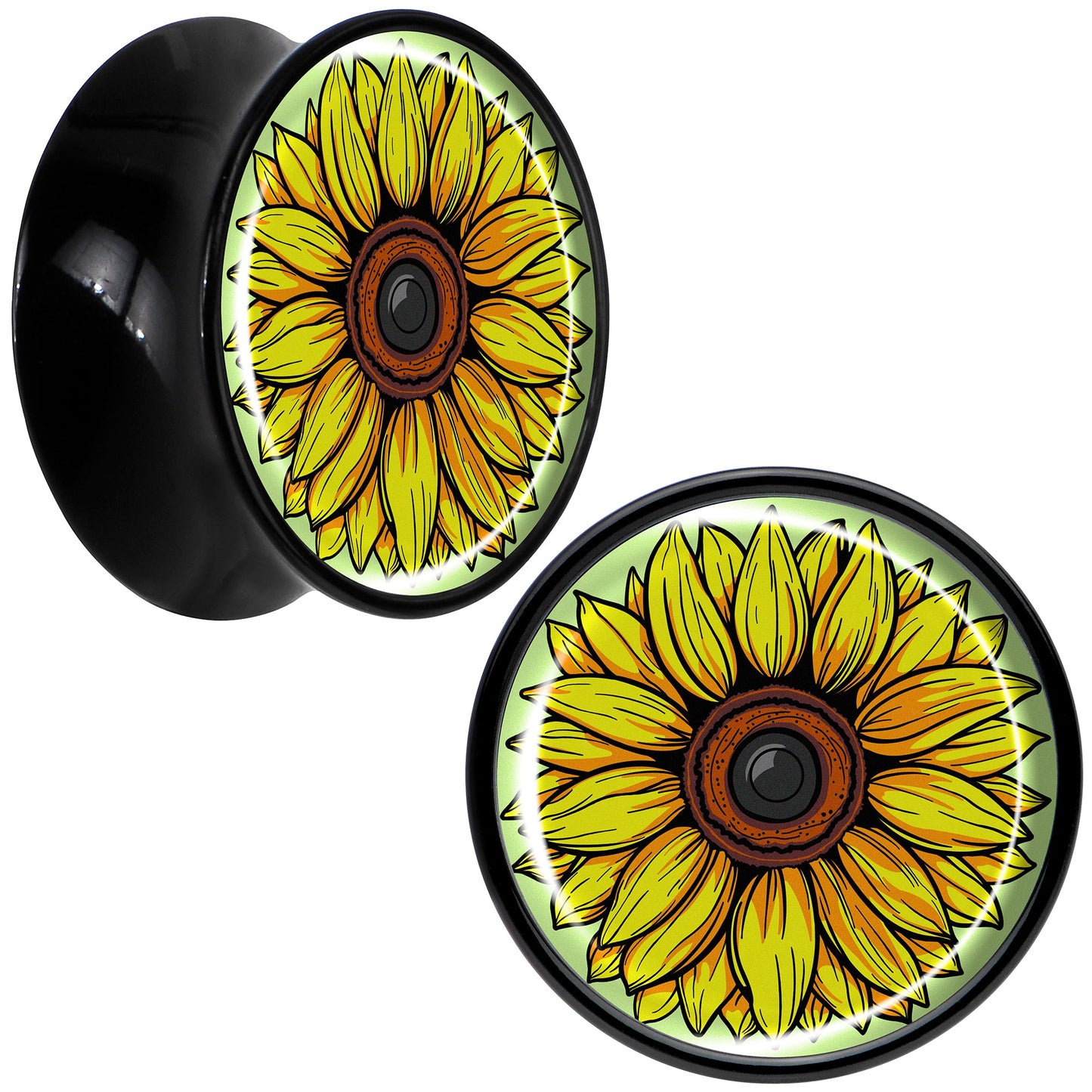 Blossom Creation Yellow Sunflower Black Acrylic Saddle Plug Set by Onyx O