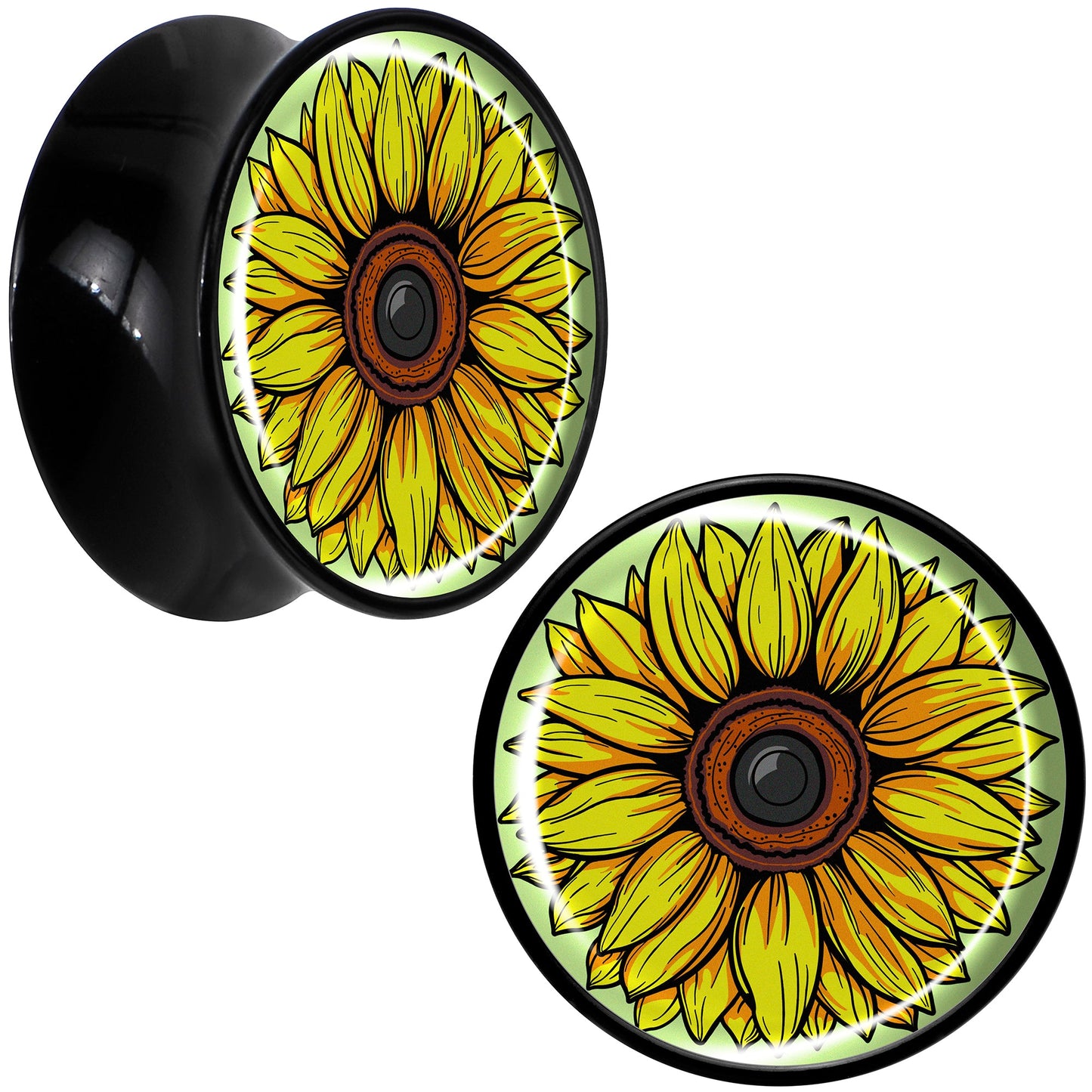 Blossom Creation Yellow Sunflower Black Acrylic Saddle Plug Set by Onyx O