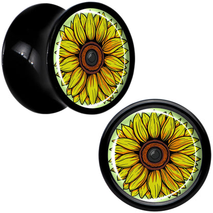 Blossom Creation Yellow Sunflower Black Acrylic Saddle Plug Set by Onyx O
