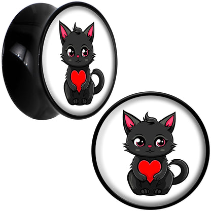 Valentine Cat Black Acrylic Saddle Plug Set by Onyx O