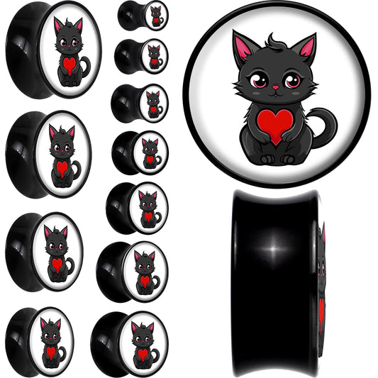 Valentine Cat Black Acrylic Saddle Plug Set by Onyx O