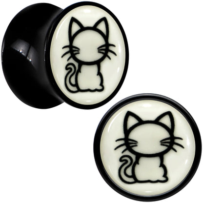 Glow in the Dark Kitty Cat Black Acrylic Saddle Plug Set 8mm to 20mm by Onyx O