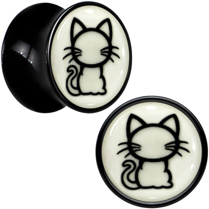 Glow in the Dark Kitty Cat Black Acrylic Saddle Plug Set 8mm to 20mm by Onyx O