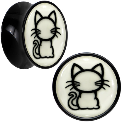 Glow in the Dark Kitty Cat Black Acrylic Saddle Plug Set 8mm to 20mm by Onyx O