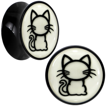 Glow in the Dark Kitty Cat Black Acrylic Saddle Plug Set 8mm to 20mm by Onyx O