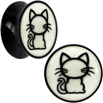 Glow in the Dark Kitty Cat Black Acrylic Saddle Plug Set 8mm to 20mm by Onyx O