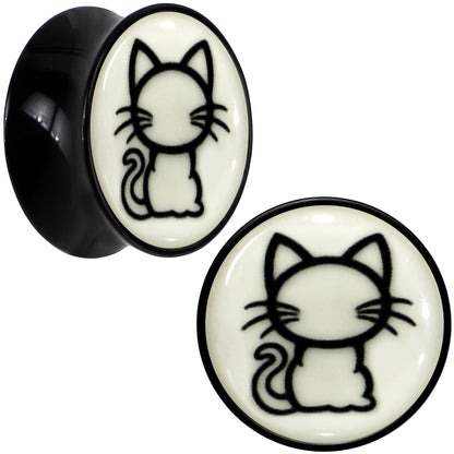 Glow in the Dark Kitty Cat Black Acrylic Saddle Plug Set 8mm to 20mm by Onyx O