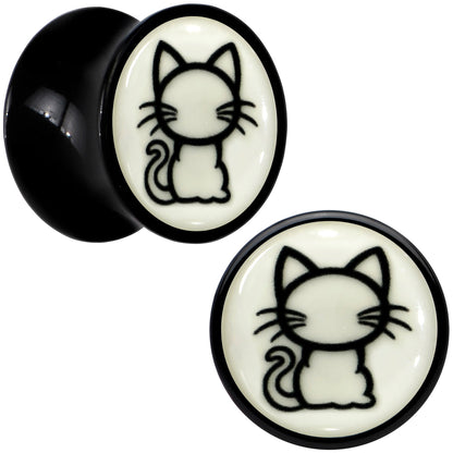 Glow in the Dark Kitty Cat Black Acrylic Saddle Plug Set 8mm to 20mm by Onyx O