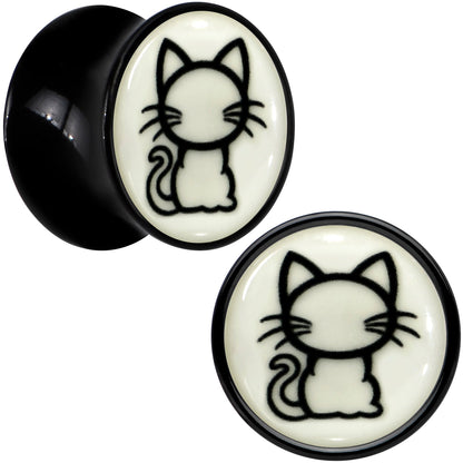 Glow in the Dark Kitty Cat Black Acrylic Saddle Plug Set 8mm to 20mm by Onyx O
