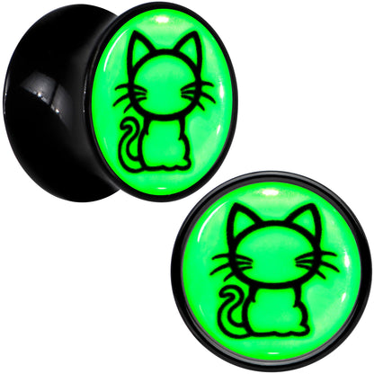 Glow in the Dark Kitty Cat Black Acrylic Saddle Plug Set 8mm to 20mm by Onyx O