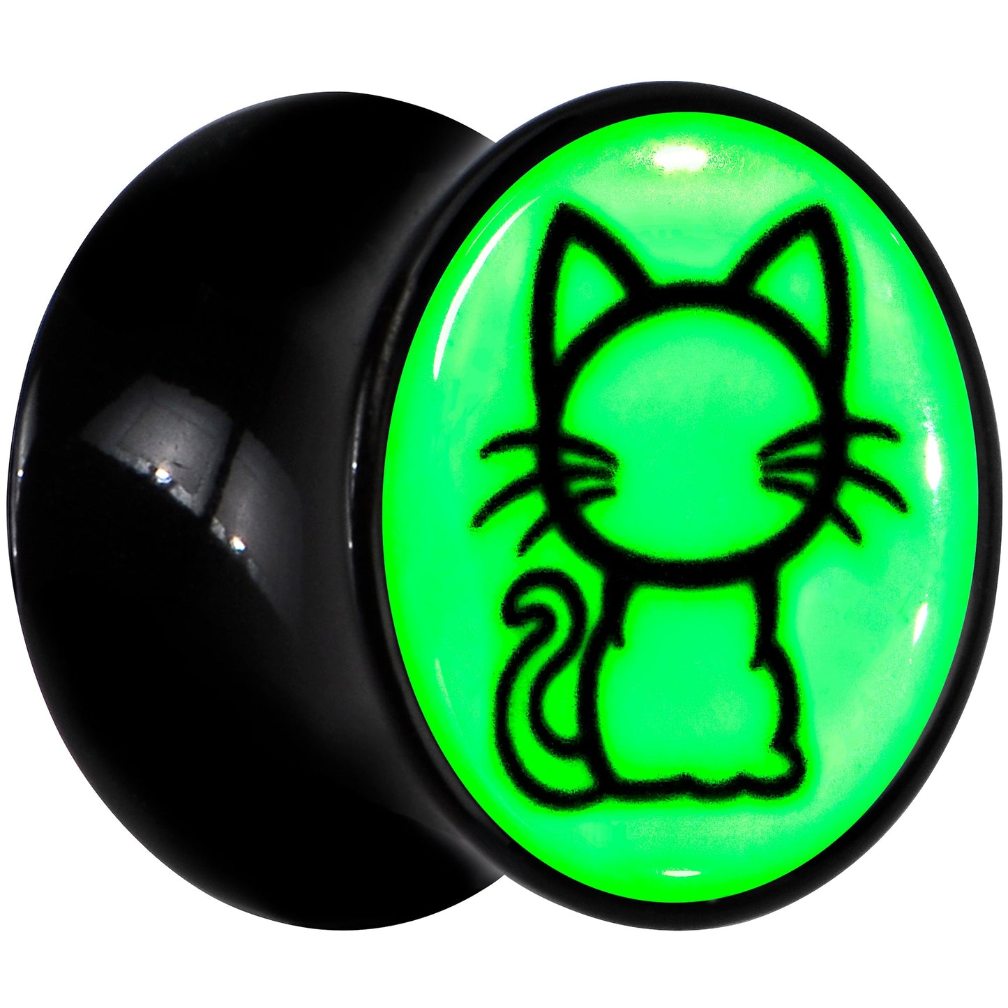 Glow in the Dark Kitty Cat Black Acrylic Saddle Plug Set 8mm to 20mm by Onyx O