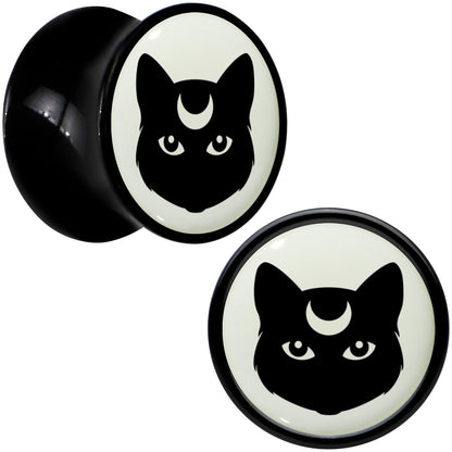 Glow in the Dark Mystic Kitty Cat Black Acrylic Saddle Plug Set by Onyx O