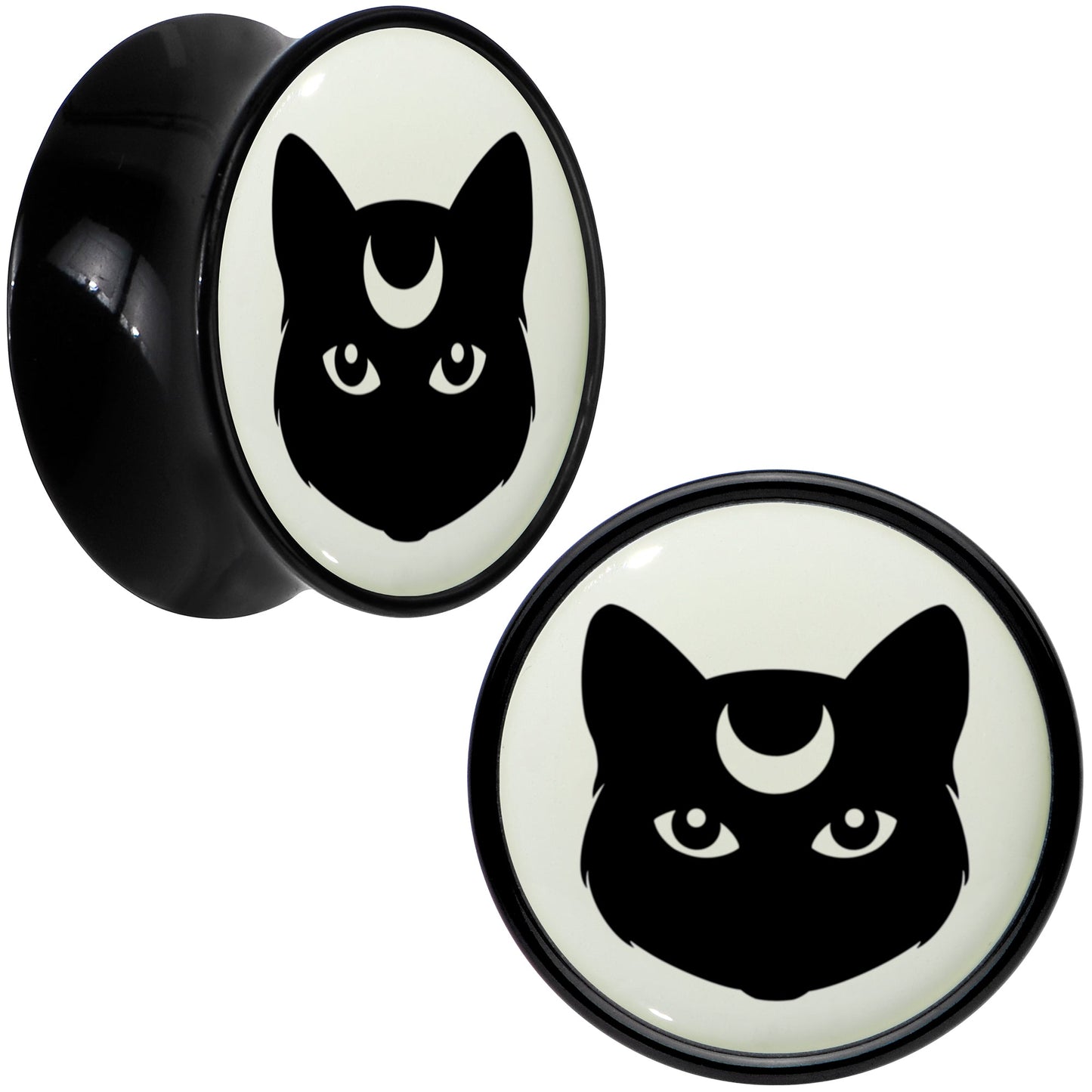 Glow in the Dark Mystic Kitty Cat Black Acrylic Saddle Plug Set by Onyx O