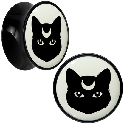Glow in the Dark Mystic Kitty Cat Black Acrylic Saddle Plug Set by Onyx O