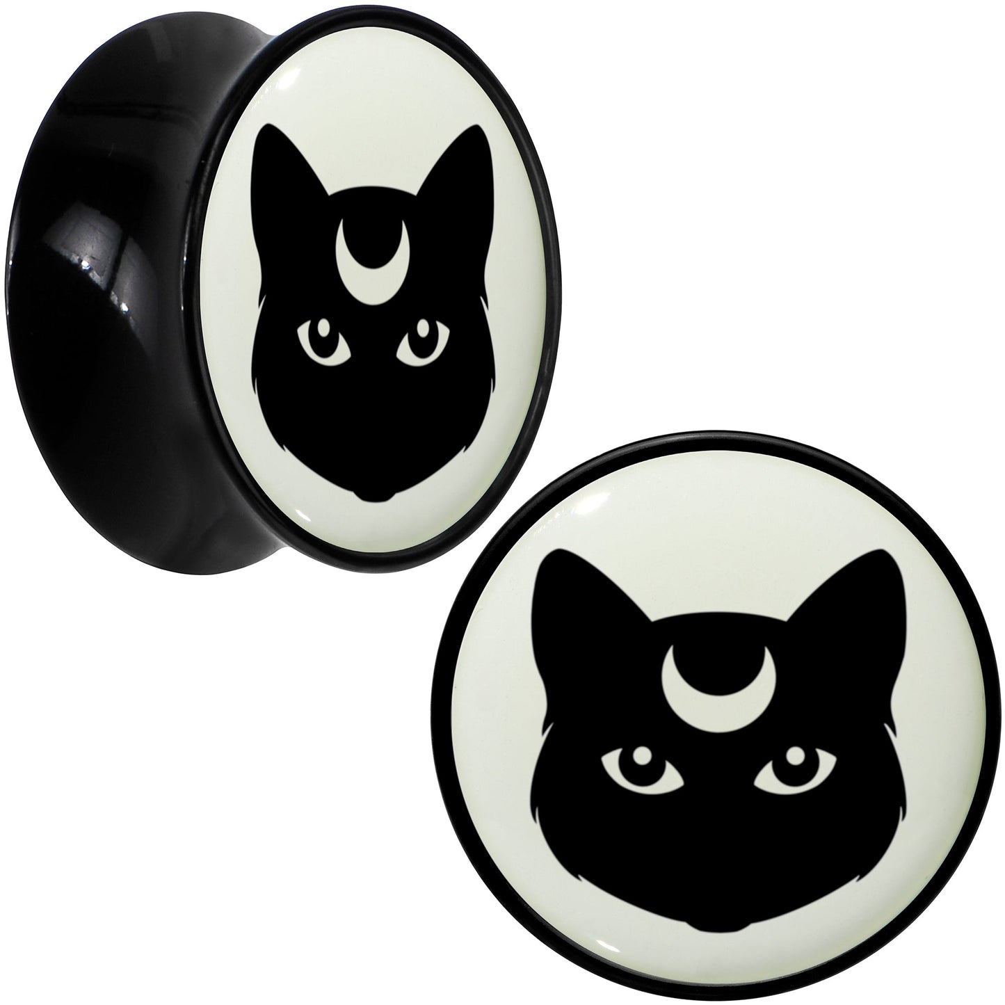 Glow in the Dark Mystic Kitty Cat Black Acrylic Saddle Plug Set by Onyx O