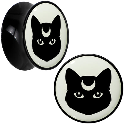 Glow in the Dark Mystic Kitty Cat Black Acrylic Saddle Plug Set by Onyx O