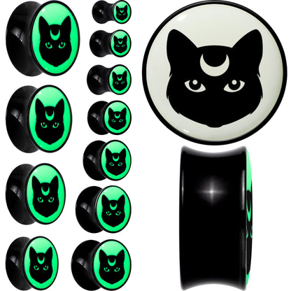 Glow in the Dark Mystic Kitty Cat Black Acrylic Saddle Plug Set by Onyx O