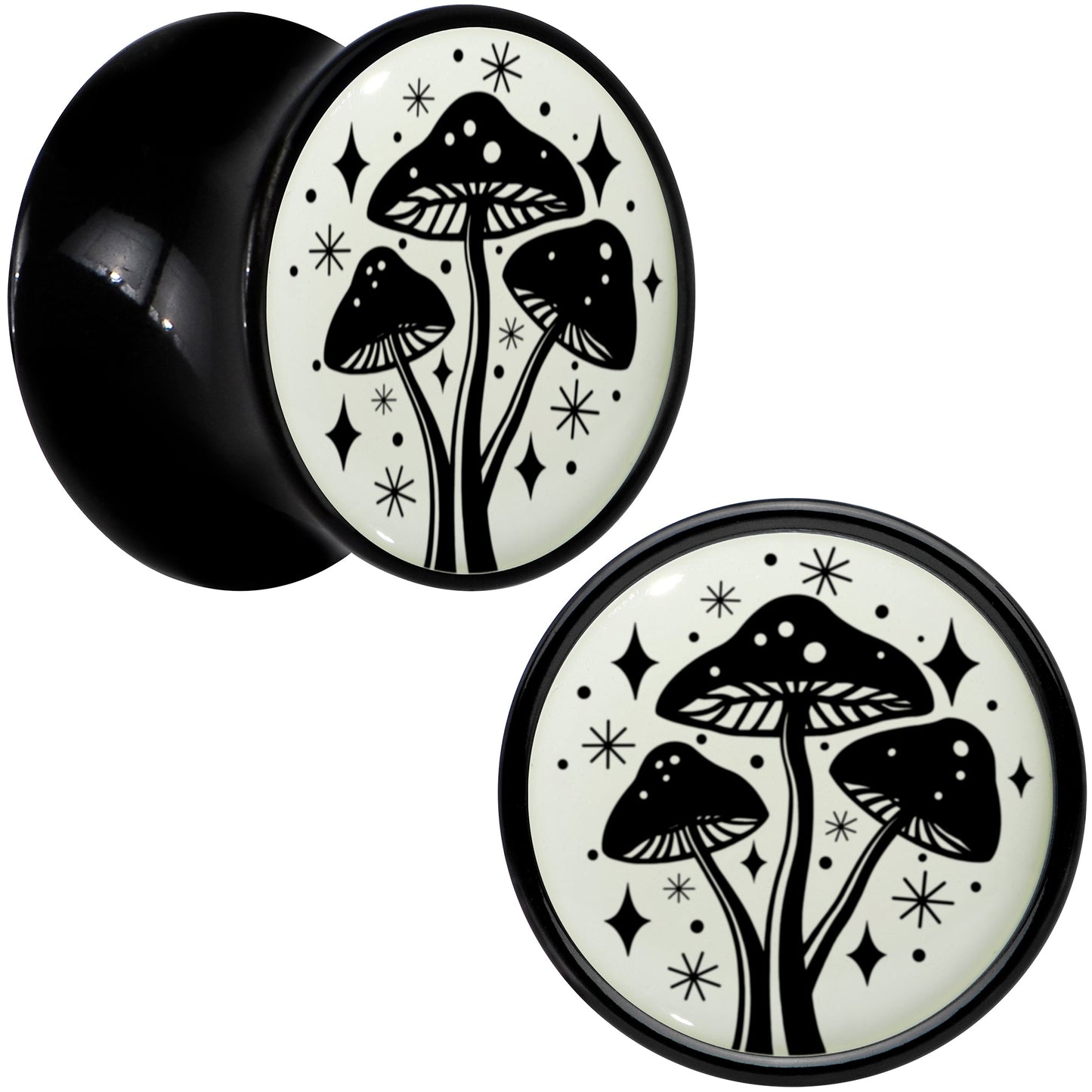 Glow in the Dark Mystic Mushroom Black Acrylic Saddle Plug Set by Onyx O