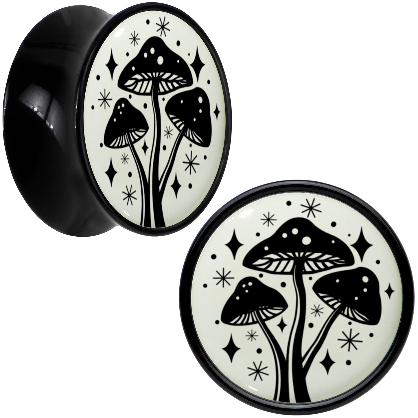Glow in the Dark Mystic Mushroom Black Acrylic Saddle Plug Set by Onyx O