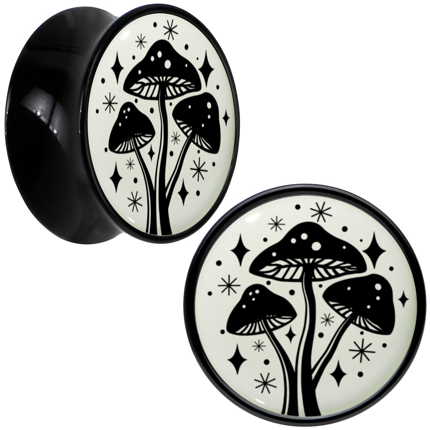 Glow in the Dark Mystic Mushroom Black Acrylic Saddle Plug Set by Onyx O